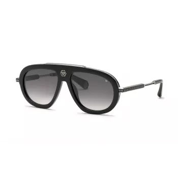 PHILIPP PLEIN SPP151V57700Y Men's Sunglasses - Black Acetate Frame, Grey Polycarbonate Lenses, 57mm