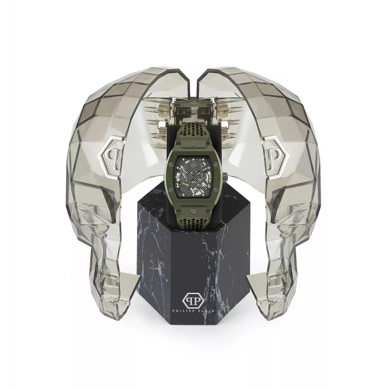Philipp Plein The $kull Men's Watch PWVBA0223 44mm Stainless Steel Quartz Black Dial Silicone Strap