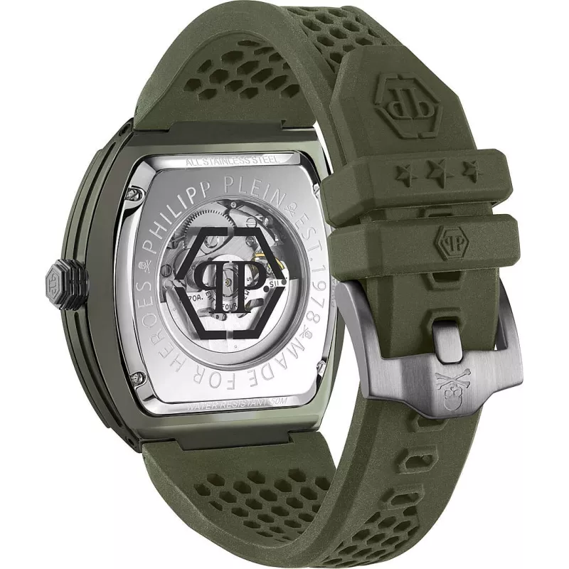Philipp Plein The $kull Men's Watch PWVBA0223 44mm Stainless Steel Quartz Black Dial Silicone Strap