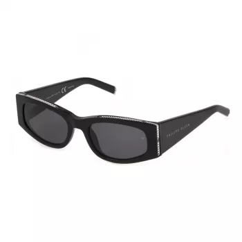 Philipp Plein Women's Cat Eye Sunglasses SPP025S550700 - Shiny Black Acetate, Smoke Lenses, UV400