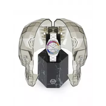 Philipp Plein Women's PWPPA0124 The Skeleton Quartz Watch 38mm Rose Gold PVD Stainless Steel Case Black Silicone Strap