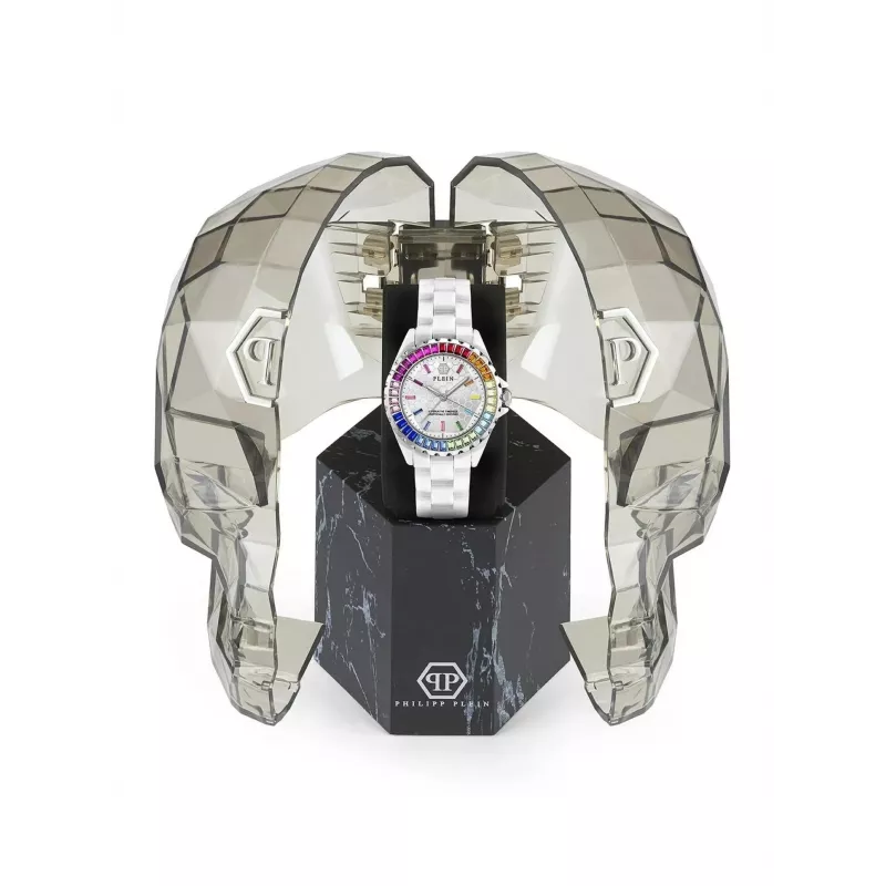 Philipp Plein Women's PWPPA0124 The Skeleton Quartz Watch 38mm Rose Gold PVD Stainless Steel Case Black Silicone Strap