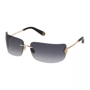 Philipp Plein Women's Sunglasses SPP027S950300 - Oversized Square Shield, Black Acetate Frame, Grey Gradient Lenses, UV400 Protection