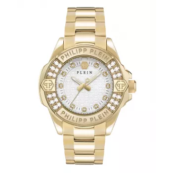Philipp Plein Women's The $kull Quartz Watch 38mm Stainless Steel Black Dial Silicone Strap PWOFA0725