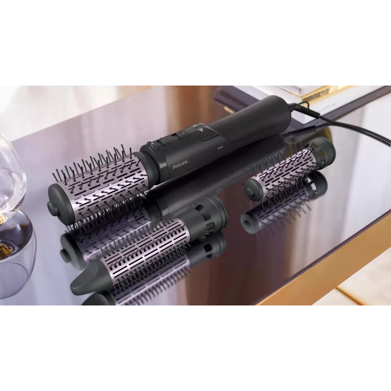 Philips 7000 Series BHA715/00 Hot Air Styler Curling Brush, Warm Grey/Pink, 1000W, 2 Attachments, ThermoProtect, Ionic Care, 1.8m Swivel Cord