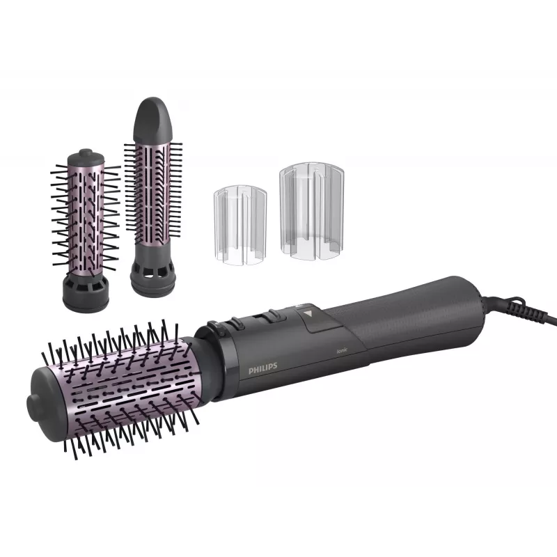 Philips 7000 Series BHA715/00 Hot Air Styler Curling Brush, Warm Grey/Pink, 1000W, 2 Attachments, ThermoProtect, Ionic Care, 1.8m Swivel Cord