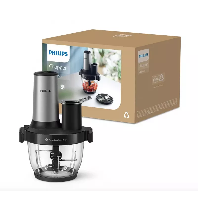 Philips Series 5000 Food Processor Chopper HR1504/00, 800 W, 2.1 L Bowl, White