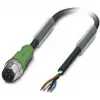 Phoenix Contact SAC-4P-M12MS/ 3,0-PUR Sensor/Actuator Cable, M12 Male Straight to Open End, 4-Pin A-Coded, 3 m PUR Black-Gray