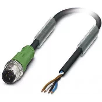 Phoenix Contact SAC-4P-M12MS/ 3,0-PUR Sensor/Actuator Cable, M12 Male Straight to Open End, 4-Pin A-Coded, 3 m PUR Black-Gray
