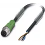 Phoenix Contact SAC-4P-M12MS/ 3,0-PUR Sensor/Actuator Cable, M12 Male Straight to Open End, 4-Pin A-Coded, 3 m PUR Black-Gray
