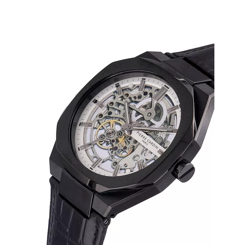 Pierre Cardin Men's Analog Quartz Watch CF.1002.LB.1 42mm Black Dial Leather Strap