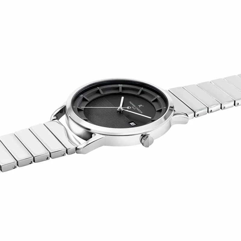 Pierre Cardin Men's Analog Quartz Watch CLC.6006 - 43mm Stainless Steel Case Black Leather Strap