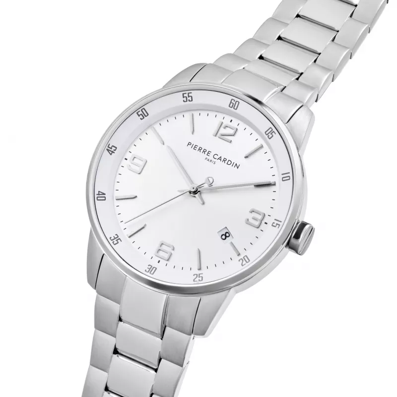 Pierre Cardin Men's Analog Quartz Watch CMR.0006 40mm Stainless Steel Black Dial Leather Strap