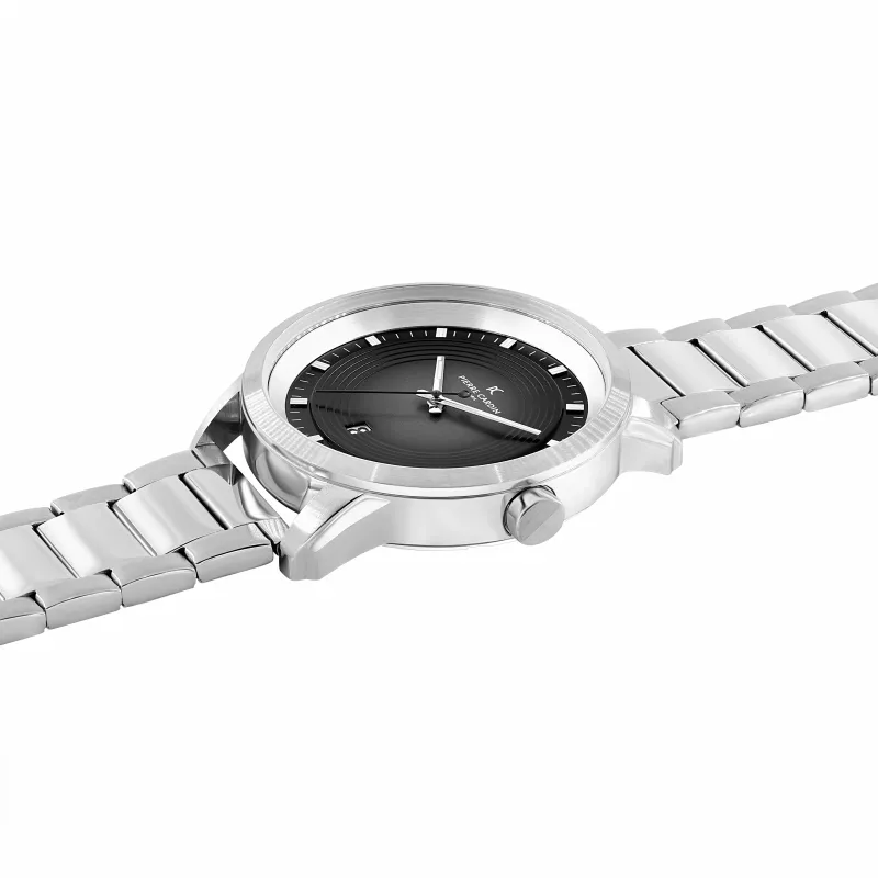 Pierre Cardin Men's Quartz Analog Watch CCP.5024 - 45mm Stainless Steel Case, Black Dial, Black Leather Strap