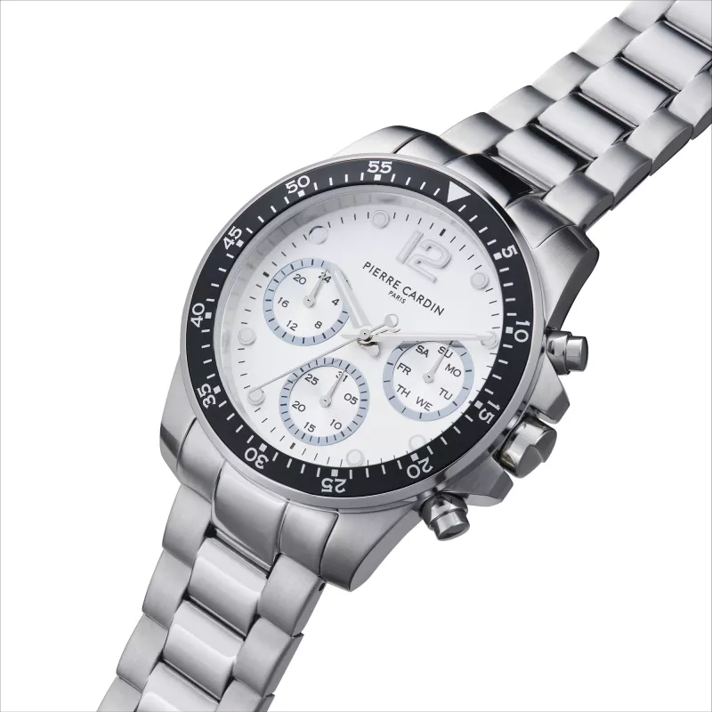 Pierre Cardin Men's Quartz Analog Watch CNI.0012 40mm Stainless Steel Case Black Leather Strap