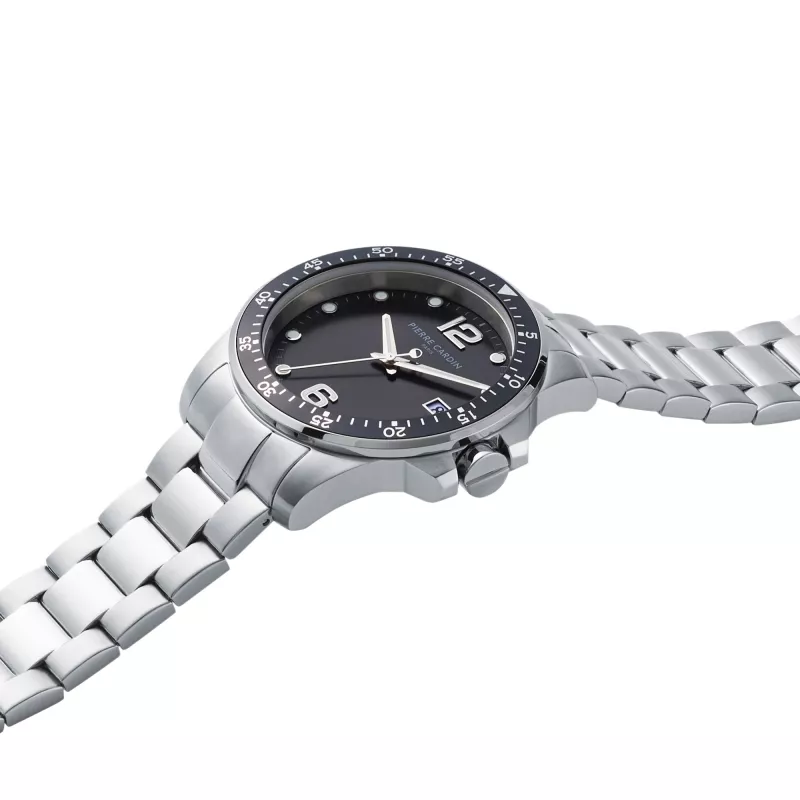 Pierre Cardin Men's Quartz Analog Watch CNI.0026 40mm Stainless Steel Case Black Leather Strap