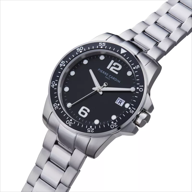 Pierre Cardin Men's Quartz Analog Watch CNI.0026 40mm Stainless Steel Case Black Leather Strap