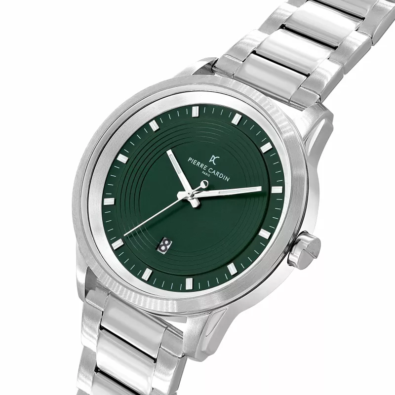 Pierre Cardin Men's Watch CCP.5028 (45mm) Stainless Steel Case Black Dial Leather Strap