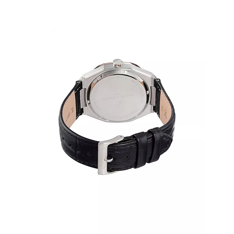 Pierre Cardin Men's Watch CF.1000.LB.1 42mm Stainless Steel Quartz Analog Black Dial Leather Strap
