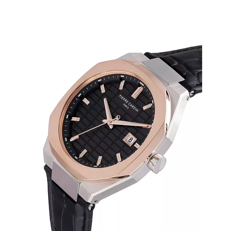 Pierre Cardin Men's Watch CF.1000.LB.1 42mm Stainless Steel Quartz Analog Black Dial Leather Strap