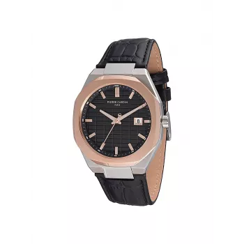 Pierre Cardin Men's Watch CF.1000.LB.1 42mm Stainless Steel Quartz Analog Black Dial Leather Strap