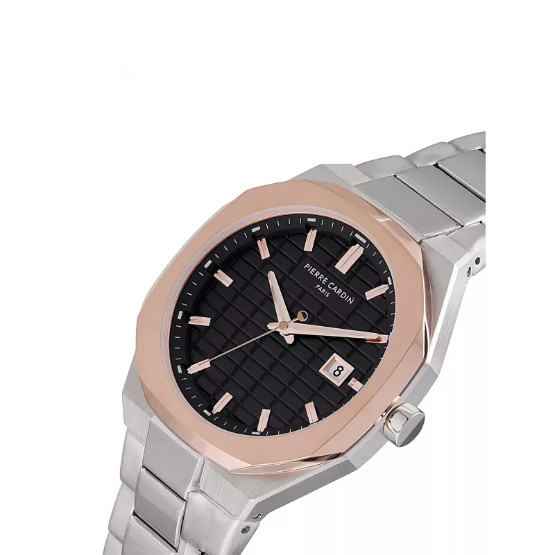 Pierre Cardin Men's Watch CF.1000.MU 42mm Quartz Analog Stainless Steel Black Dial Leather Strap
