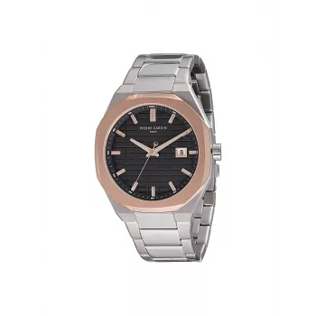 Pierre Cardin Men's Watch CF.1000.MU 42mm Quartz Analog Stainless Steel Black Dial Leather Strap