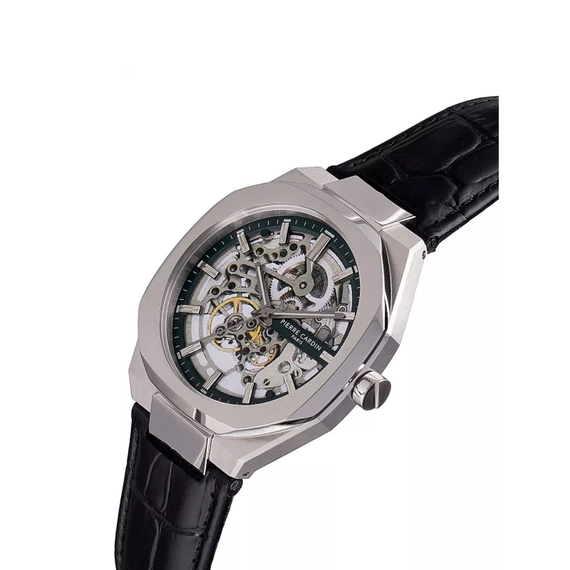 Pierre Cardin Men's Watch CF.1002.LB.4 42mm Stainless Steel Quartz Analog Black Dial Leather Strap