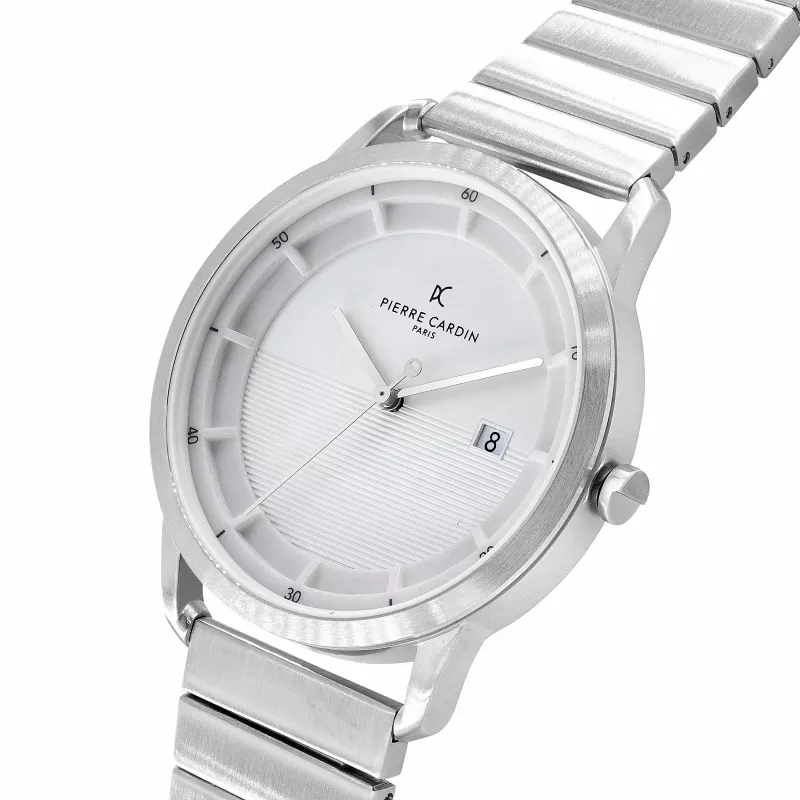 Pierre Cardin Men's Watch CLC.6001 43mm Stainless Steel Quartz Analog Black Dial Leather Strap