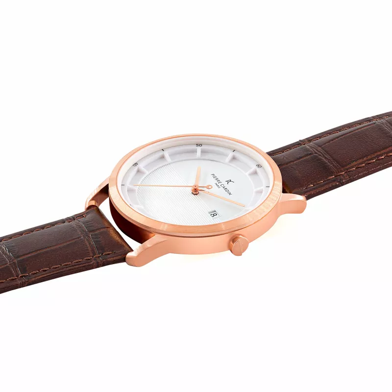 Pierre Cardin Men's Watch CLC.6003 43mm Stainless Steel Black Dial Genuine Leather Strap