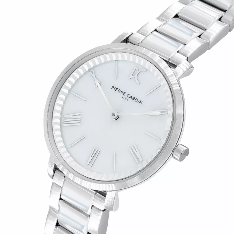 Pierre Cardin Women's Quartz Analog Watch CBC.5002 32mm Stainless Steel Case White Dial Black Leather Strap