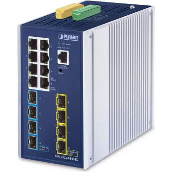 PLANET TSN-6325-8T4S4X Industrial L3 Managed TSN Switch with 8x GbE RJ45, 4x 1G/2.5G SFP, 4x 10G SFP+
