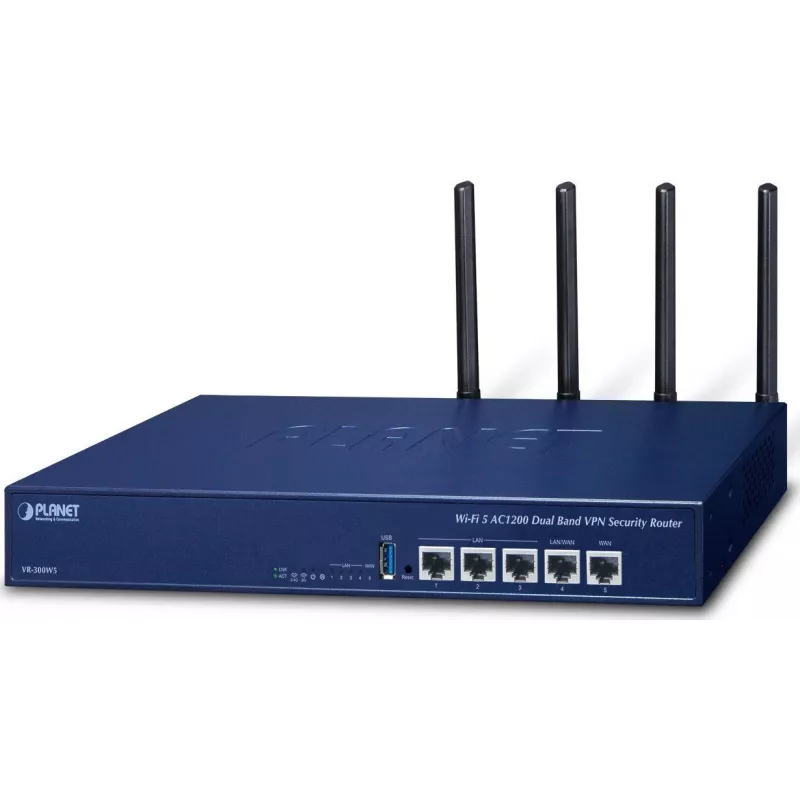 PLANET VR-300W5 Enterprise Wi-Fi 5 AC1200 Dual-Band VPN Security Router with SD-WAN, Firewall, VLAN, QoS, HA, and AP Controller