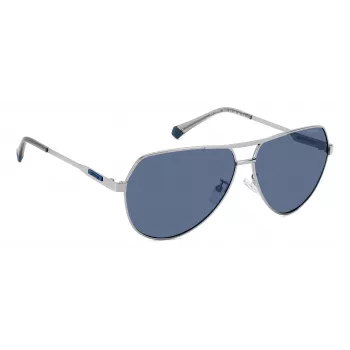 POLAROID PLD2145GSX6LB Men's Pilot Sunglasses - Black Frame, Grey Polarized Lens, UV400