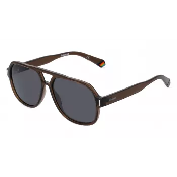 Polaroid PLD6193S09QF7 Unisex Rectangular Sunglasses - Havana Frame, Grey Polarized Lens, 57mm