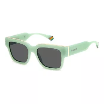 POLAROID PLD6198SX1EDF Unisex Rectangular Sunglasses - Black Frame Grey Polarized Lens 52mm