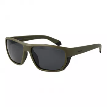 POLAROID PLD7057S60DLD Men's Rectangular Sunglasses - Dark Grey Frame, Grey Polarized Lens