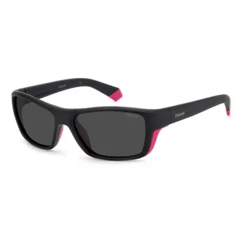 POLAROID SPORT MAN Sunglasses PLD7046S3MR Rectangular Sport Wrap Black Frame Grey Polarized Lens 57-17-135 mm
