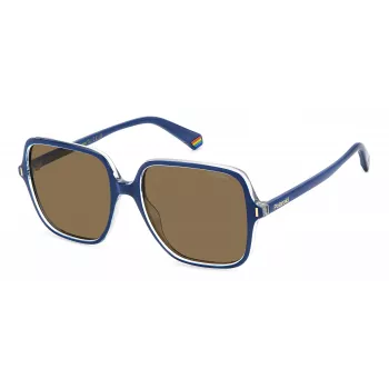 Polaroid Women's PLD6219SPJP Polarized Rectangular Sunglasses, Black/Grey, 56mm
