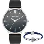POLICE Men's Analog Quartz Watch PLTASM2SET20 44mm Stainless Steel Case Blue Dial Brown Leather & Silver Mesh Strap
