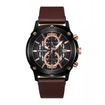 Police Men's Chronograph Watch R1451324001 - 46mm Stainless Steel Case, Blue Dial, Brown Leather Strap