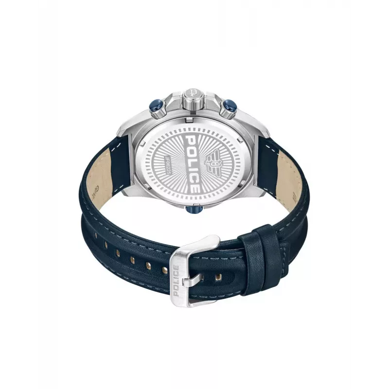 POLICE Men's PEWJF0022503 Quartz Analog Watch 46mm Stainless Steel Black Leather Strap