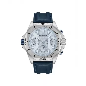 POLICE Men's PEWJF0022503 Quartz Analog Watch 46mm Stainless Steel Black Leather Strap