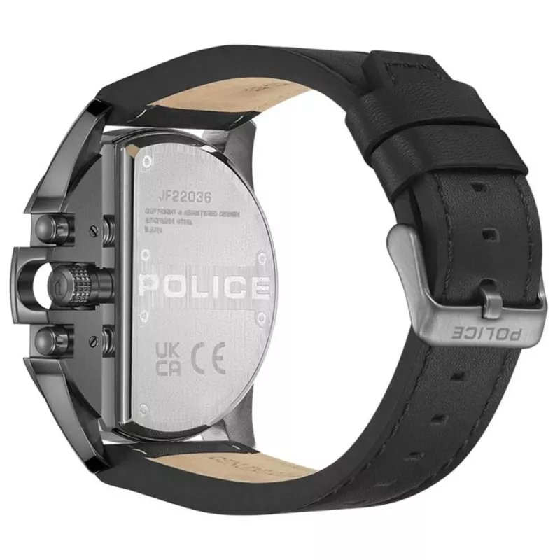 POLICE Men's PEWJF2203601 Quartz Watch with Black Dial and Leather Strap, 48mm