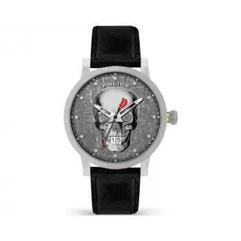 POLICE Men's PL15404JS.57 Analog Quartz Watch 45mm Stainless Steel Case Brown Leather Strap Blue Dial