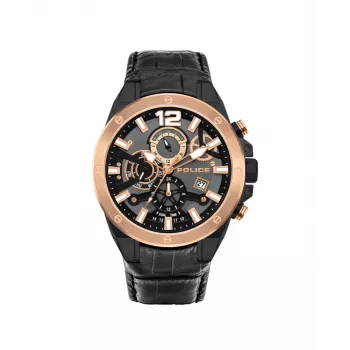 POLICE Men's PL15711JSBR61 Quartz Watch - 48mm Stainless Steel Case with Brown Leather Strap