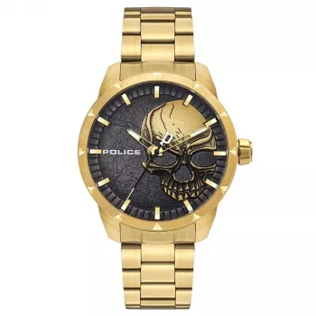 POLICE Men's PL15715JSG78M Raho Quartz Watch 46mm Stainless Steel Gold-Tone Brown Dial