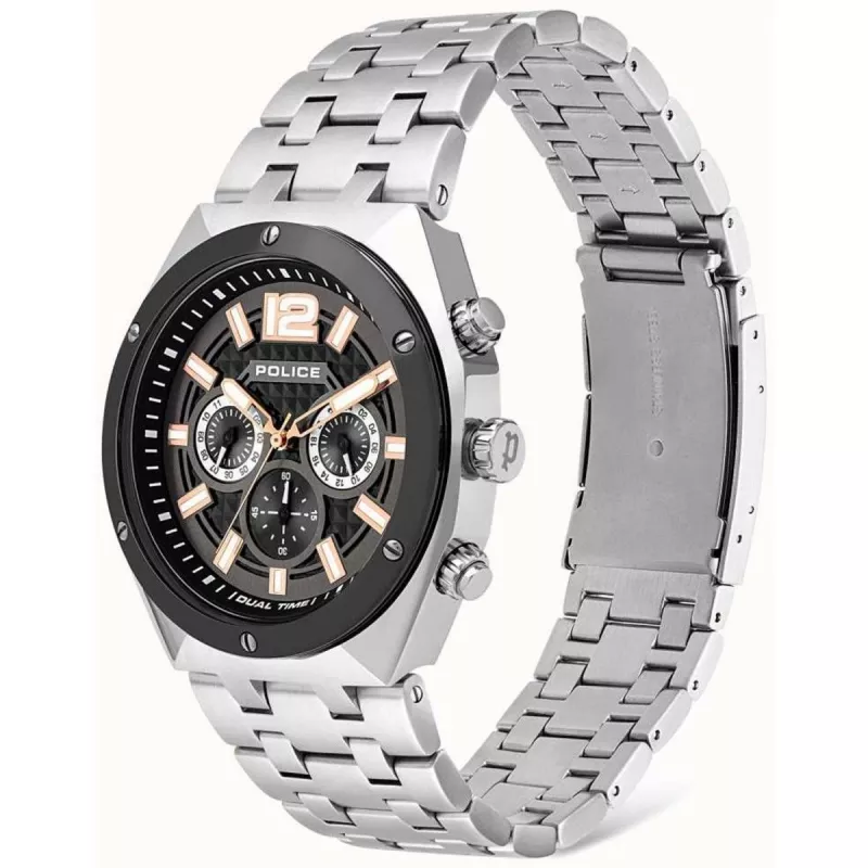 POLICE Men's Quartz Analog Watch P15995JSTU61M 46mm Stainless Steel Gunmetal Grey
