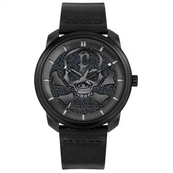 Police Men's Quartz Analog Watch PL15714JSB0 44mm Stainless Steel Case Black Leather Strap