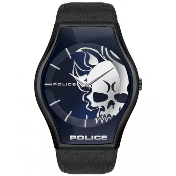 Police Men's Quartz Watch PL16114JSU03 45mm Blue Dial Leather Strap